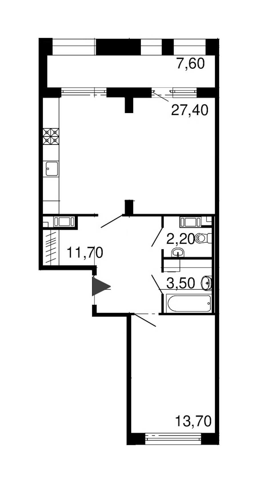 Однокомнатная квартира в : площадь 58.5 м2 , этаж: 6 – купить в Санкт-Петербурге